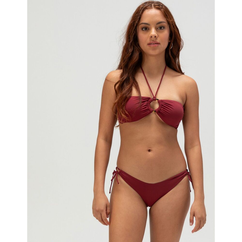 EIDON Aria Bandeau Bikini Top & Leah Tie Side V Bottoms Set in Burgundy NWOT